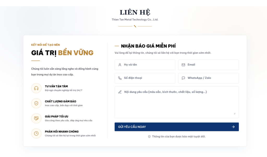 mẫu website inox