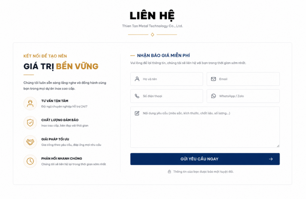 mẫu website inox