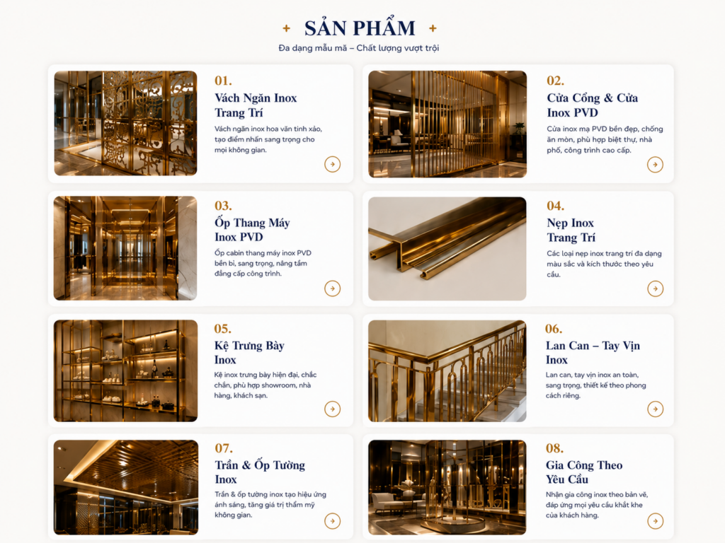 mẫu website Inox